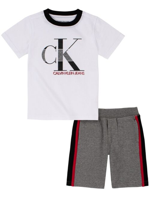 Calvin Klein Toddler Boys Knit Crewneck with French Terry Short Set, 2 Piece