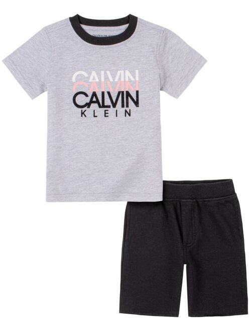 Calvin Klein Toddler Boys Knit Crewneck with French Terry Knit Short Set, 2 Piece