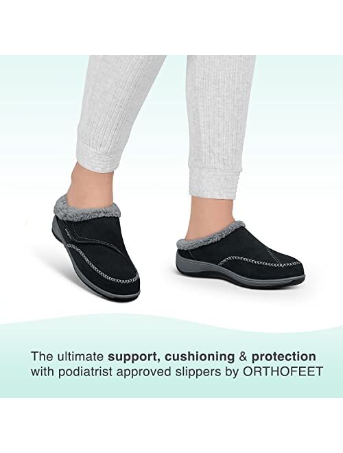 Orthofeet Proven Heel and Foot Pain Relief. Plantar Fasciitis Diabetic Orthopedic Leather Women's Arch Support Slippers Charlotte