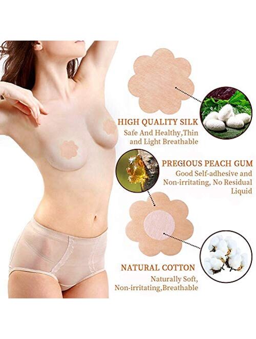 Boob Tape and 10 Pcs Petal Backless Nipple Cover Set, Breathable Breast Lift Tape Athletic Tape with Breast Petals Disposable Adhesive Bra for A-E Cup Large Breast…
