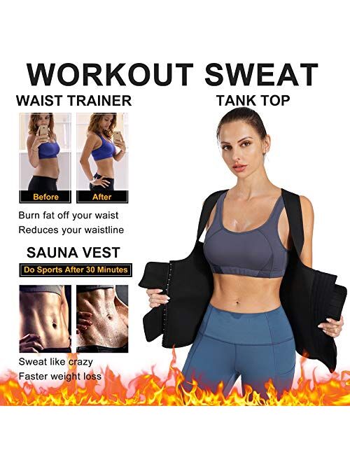 Nebility Women Sauna Sweat Vest Hot Neoprene Sauna Suit Weight Loss Workout Top Waist Trainer Shirt Body Shaper