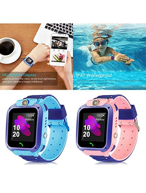 Smart Watch for Kids, Waterproof Touch Screen Smartwatch with Call Camera Games Music Player Recorder Alarm, Smart Phone Watch with Positioning for Girls Boys (Knight Blu