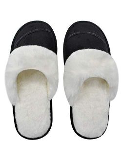 Womens Faux Fur Warm Memory Foam Slippers Suede Slip-on Cozy House Shoes Non-Slip Sole