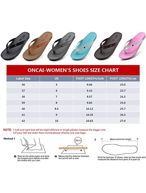 ONCAI Womens Flip Flops for Women Black for Girls Waterproof Outdoor Summer Beach Slippers with Arch Support Women Sandals