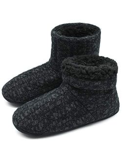 ONCAI Men’s-Slipper-Boots-Winter-Fleece-House-Slippers Knitted Indoor Flat Warm Wool Booties Pull On Memory Foam Outdoor Anti-Slip Ankle Bedroom Boot Slippers with Soft R