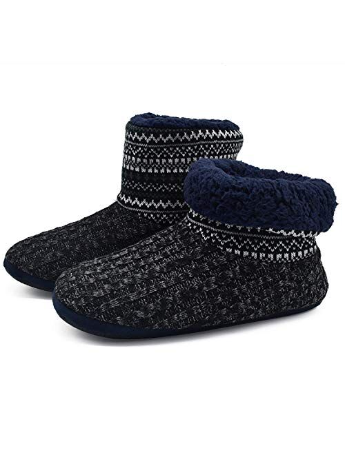 ONCAI Men's Slippers Handmade Woolen Yarn Indoor Slipper Boots Sherpa Lined
