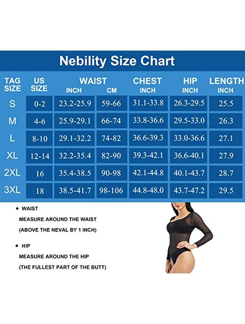 Nebility Women's Sexy Bodysuits Jumpsuit Scoop Neck Long Sleeve Shirt Sheer Mesh Leotard Stretchy Bodysuit Tops