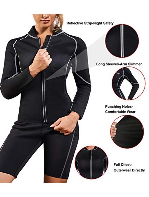 Nebility Women Waist Trainer Jacket Hot Sweat Shirt Weight Loss Sauna Suit Workout Body Shaper Neoprene Top Long Sleeve