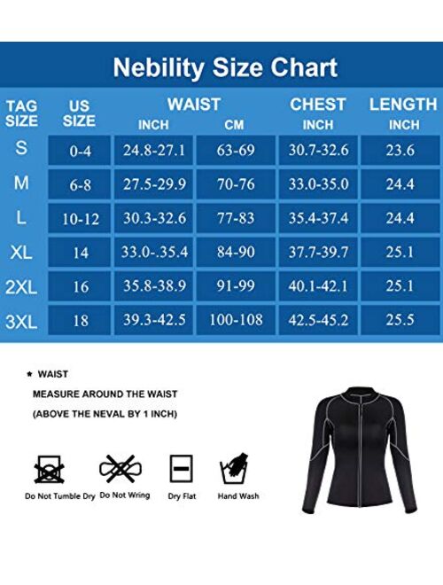 Nebility Women Waist Trainer Jacket Hot Sweat Shirt Weight Loss Sauna Suit Workout Body Shaper Neoprene Top Long Sleeve