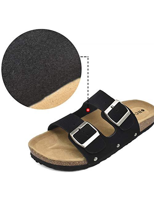 Womens Flat Slide Sandals with Arch Support 2 Strap Adjustable Buckle Slip on Slides Shoes Non Slip Rubber Sole