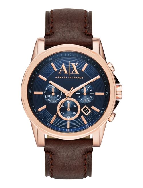 Armani Exchange Men's Chronograph Dark Brown Leather Strap Watch 45mm AX2508