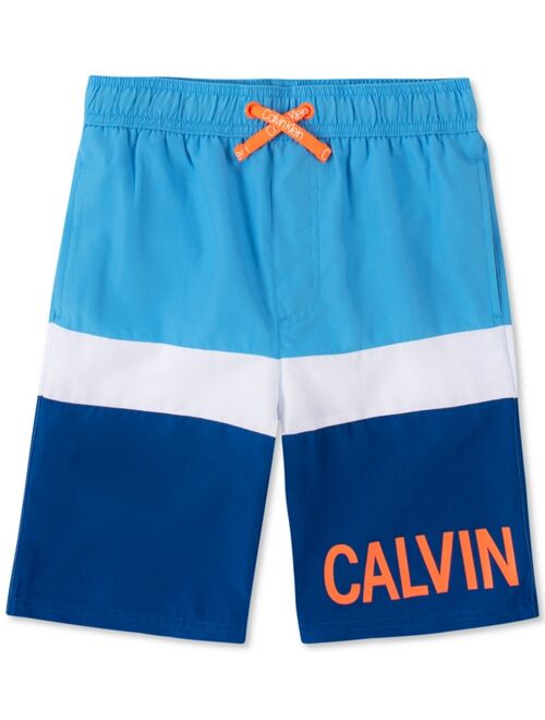 Calvin Klein Big Boys Colorblocked Logo Swim Trunks