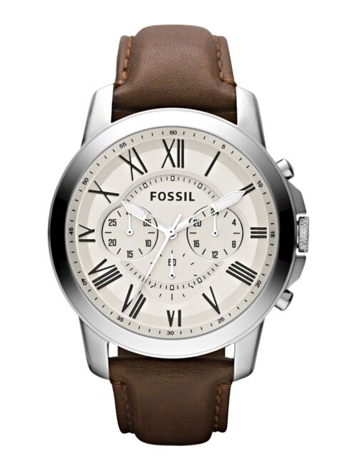 Fossil Men's Chronograph Grant Brown Leather Strap Watch 44mm