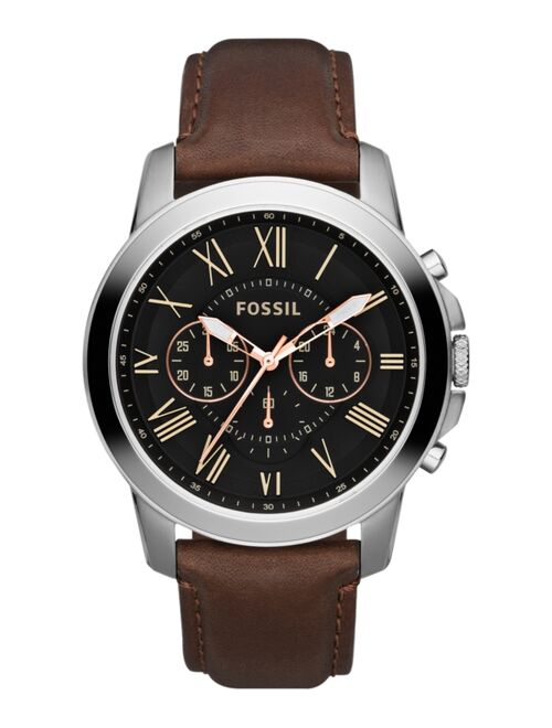 Fossil Men's Chronograph Grant Brown Leather Strap Watch 44mm FS4813