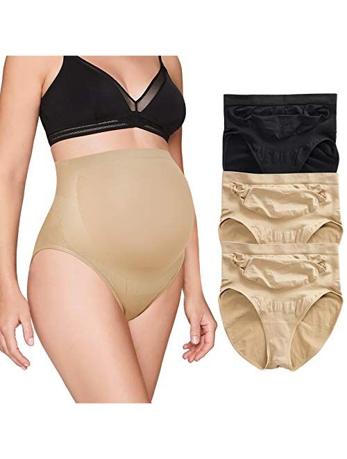 BRABIC Women’s Seamless Maternity Panties High Waisted Pregnancy Underwear Belly Support Briefs Over Bump 3 Pack