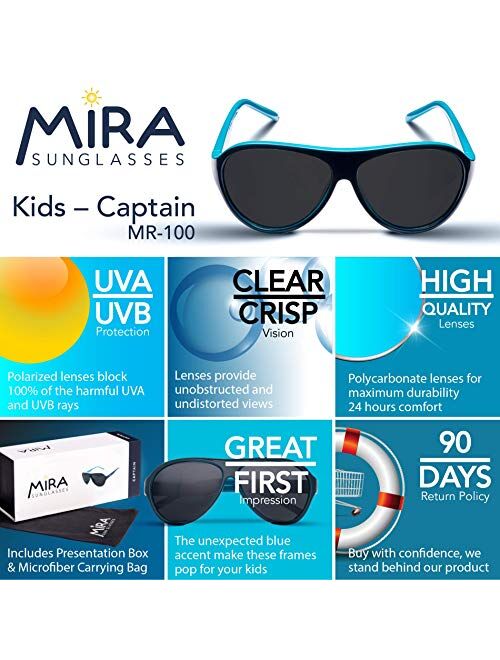 Mira Unisex Kids Aviator Sunglasses - Polarized Lenses with 100% UVA and UVB Protection - Comfortable Retro Design