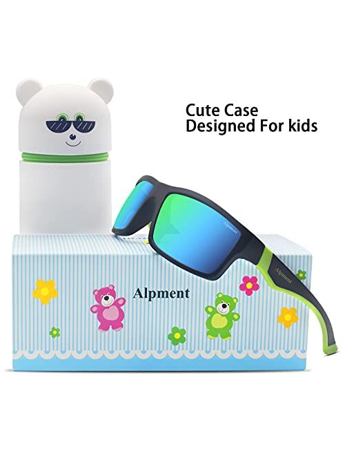 ALPMENT Kids Polarized Sunglasses TPEE Flexible Frame with Adjustable Strap for Boys Girls Age 6-12 
