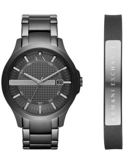 Men's Hampton Black Stainless Steel Bracelet Watch Gift Set 46mm AX7101