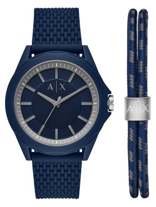Armani Exchange Men's Outerbanks Navy Silicone Strap Watch 44mm Gift Set