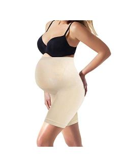 Women Seamless Maternity Shapewear Compression Shorts High Waist Pregnancy Underwear Mid-Thigh Belly Support Panties