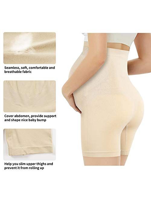 BRABIC Women Seamless Maternity Shapewear Compression Shorts High Waist Pregnancy Underwear Mid-Thigh Belly Support Panties