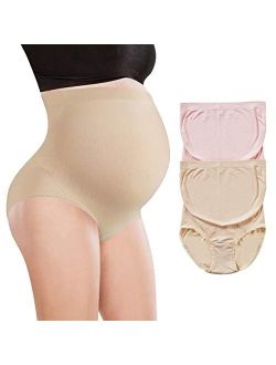 Women’s Maternity Underwear Seamless High Waist Pregnancy Panties Belly Support Briefs Over Bump 2 Pack
