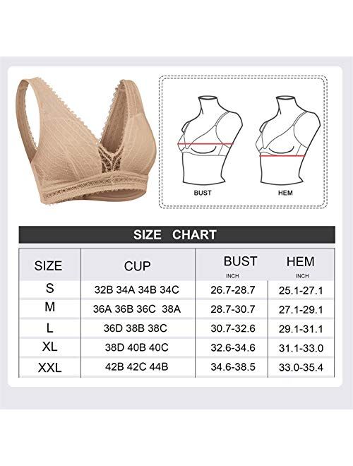 BRABIC Women Lace Bralette Plunge Wireless Bra Deep V Racerback Cut Out Top with Removable Pads