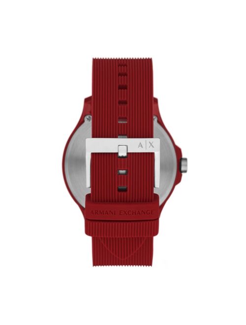 Armani Exchange Men's Red Silicone Strap Watch 46mm