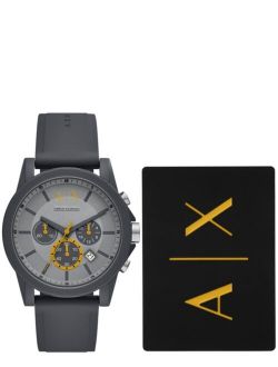 AX Men's Chronograph Gray Silicone Strap Watch with luggage tag 44mm