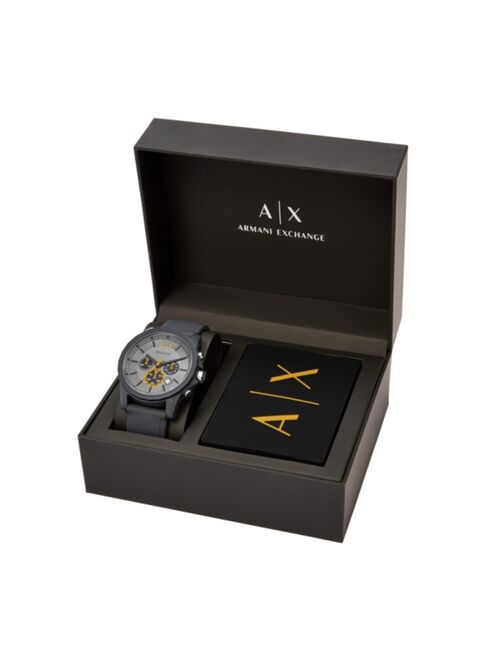 Armani Exchange AX Men's Chronograph Gray Silicone Strap Watch with luggage tag 44mm