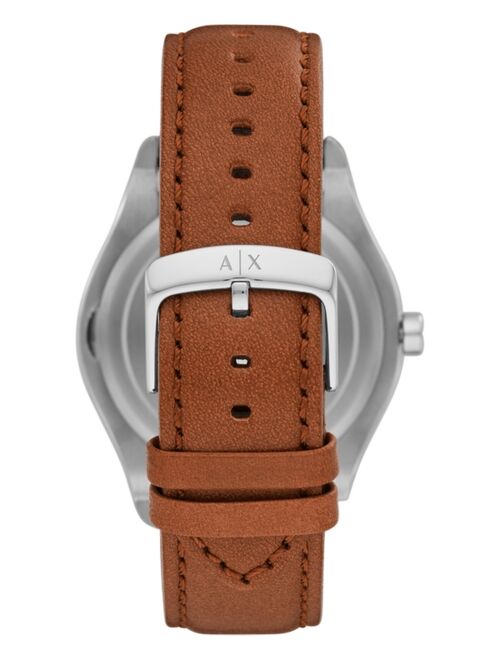 Armani Exchange Men's Fitz Brown Leather Strap Watch 44mm