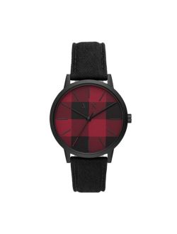 Men's Black Leather Strap Watch 42mm