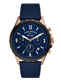 Men's Forrester Navy Leather Strap Watch 46mm