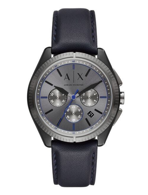 Armani Exchange Men's Chronograph Blue Leather Strap Watch 43mm