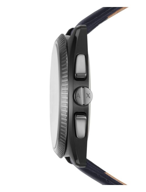 Armani Exchange Men's Chronograph Blue Leather Strap Watch 43mm