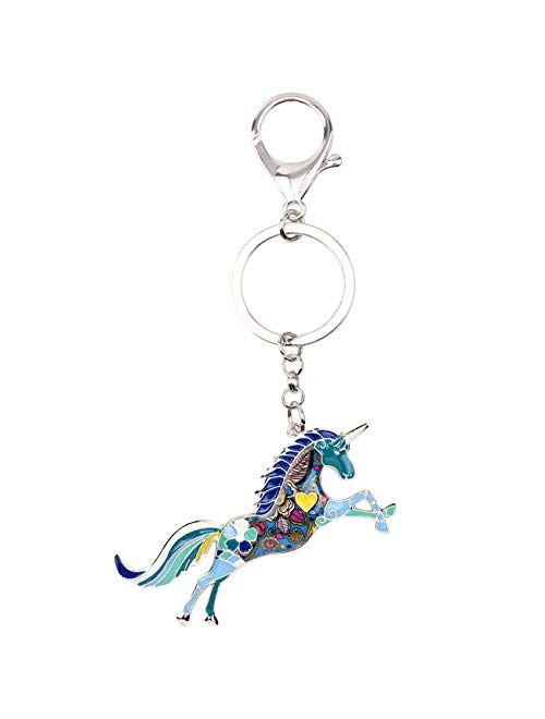Bonsny Enamel Alloy Horse Unicorn Key Chains Rings For Women Girl Car Purse bag Charms Gift Accessories Jewelry