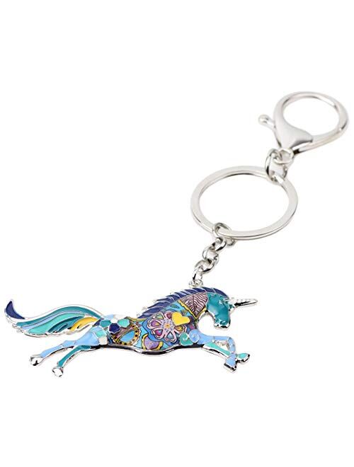 Bonsny Enamel Alloy Horse Unicorn Key Chains Rings For Women Girl Car Purse bag Charms Gift Accessories Jewelry