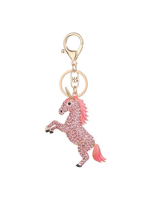 Funbase Crystal Unicorn Keychain 3D Horse Keyring Charm Purse Handbag Pendant