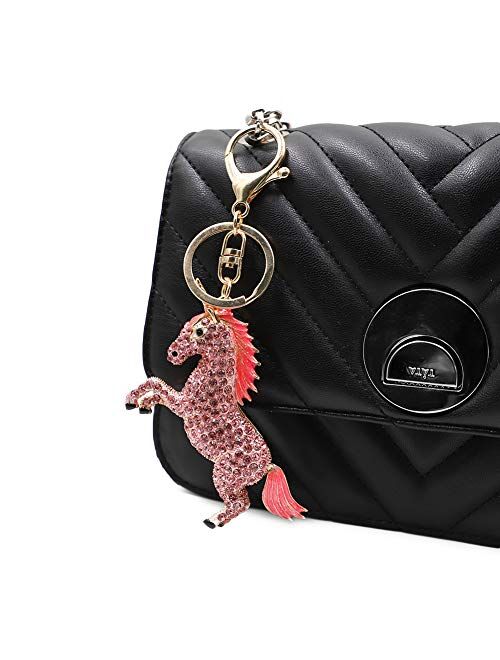 Funbase Crystal Unicorn Keychain 3D Horse Keyring Charm Purse Handbag Pendant