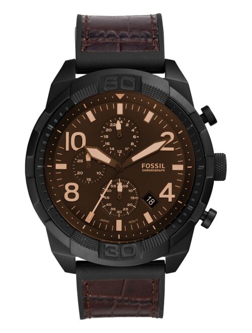Fossil Men's Chronograph Bronson Brown Embossed Leather Strap Watch 50mm