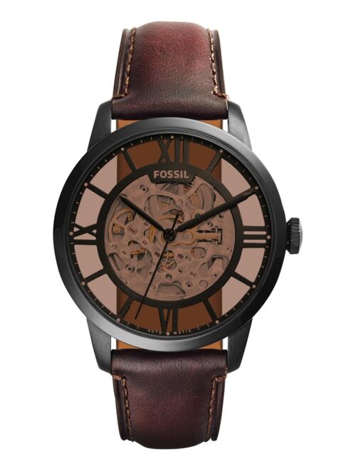 Fossil Men's Automatic Townsman Dark Brown Leather Strap Watch 44mm ME3098