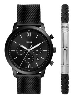 Men's Neutra chronograph movement, black leather strap watch with matching black leather bracelet, 44mm