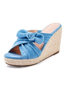 Womens Espadrilles Wedge Sandals Slides Slip on Bow Knot Open Toe Summer Shoes