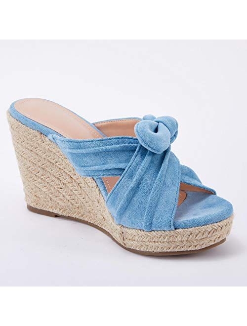 Fashare Womens Espadrilles Wedge Sandals Slides Slip on Bow Knot Open Toe Summer Shoes