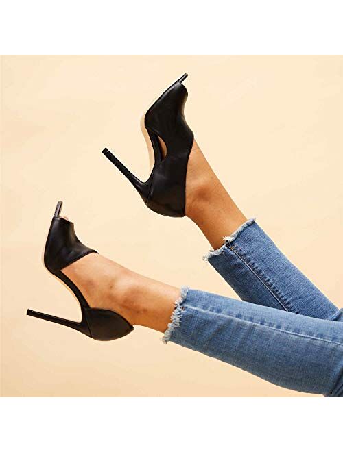 Fashare Womens Peep Toe Leopard Pumps Shoes Stilettos High Heels Ankle Strap Party Dress Shoes