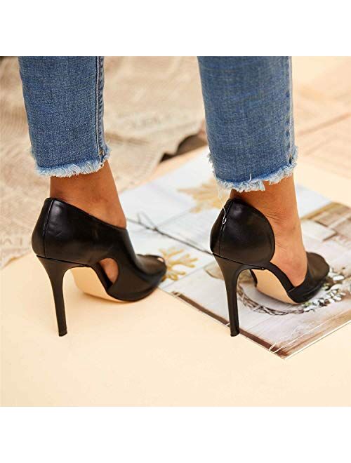 Fashare Womens Peep Toe Leopard Pumps Shoes Stilettos High Heels Ankle Strap Party Dress Shoes