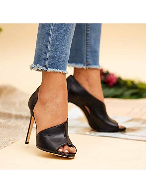 Fashare Womens Peep Toe Leopard Pumps Shoes Stilettos High Heels Ankle Strap Party Dress Shoes