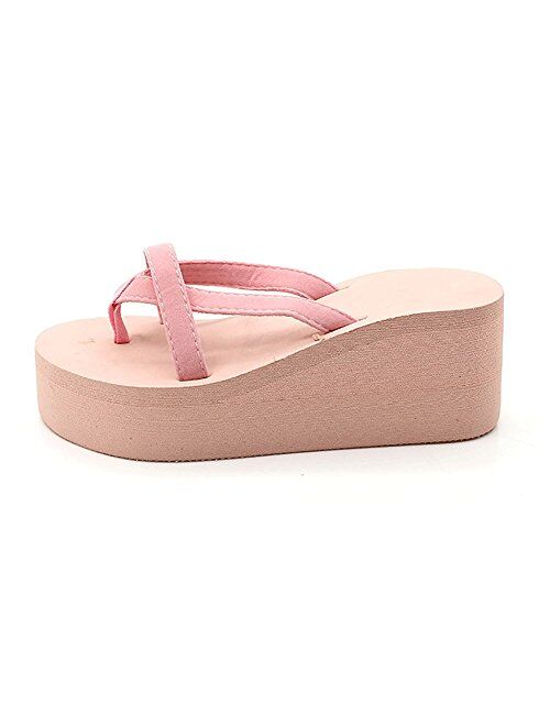 Fashare Womens Platform Wedge Flip Flops Thong Summer Strappy Comfortable Beach Shoes