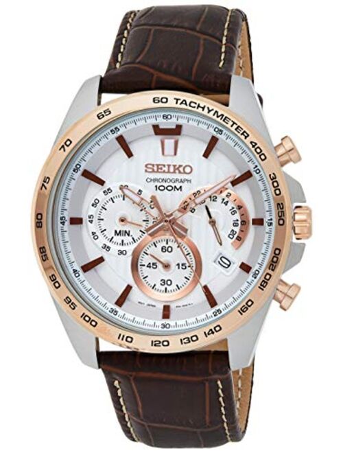 Seiko SSB306P1 Men's Chronograph White Dial Brown Strap Watch