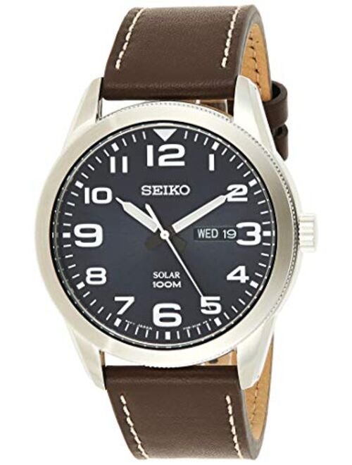 Seiko Mens Analogue Solar Powered Watch with Leather Strap SNE475P1